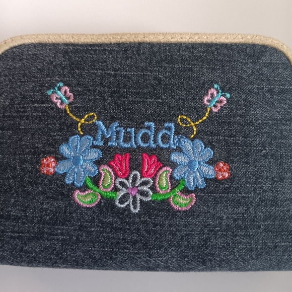 Mudd Denim Floral Butterfly Embroidered Zip Around Wallet Y2K Vintage - Picture 3 of 7